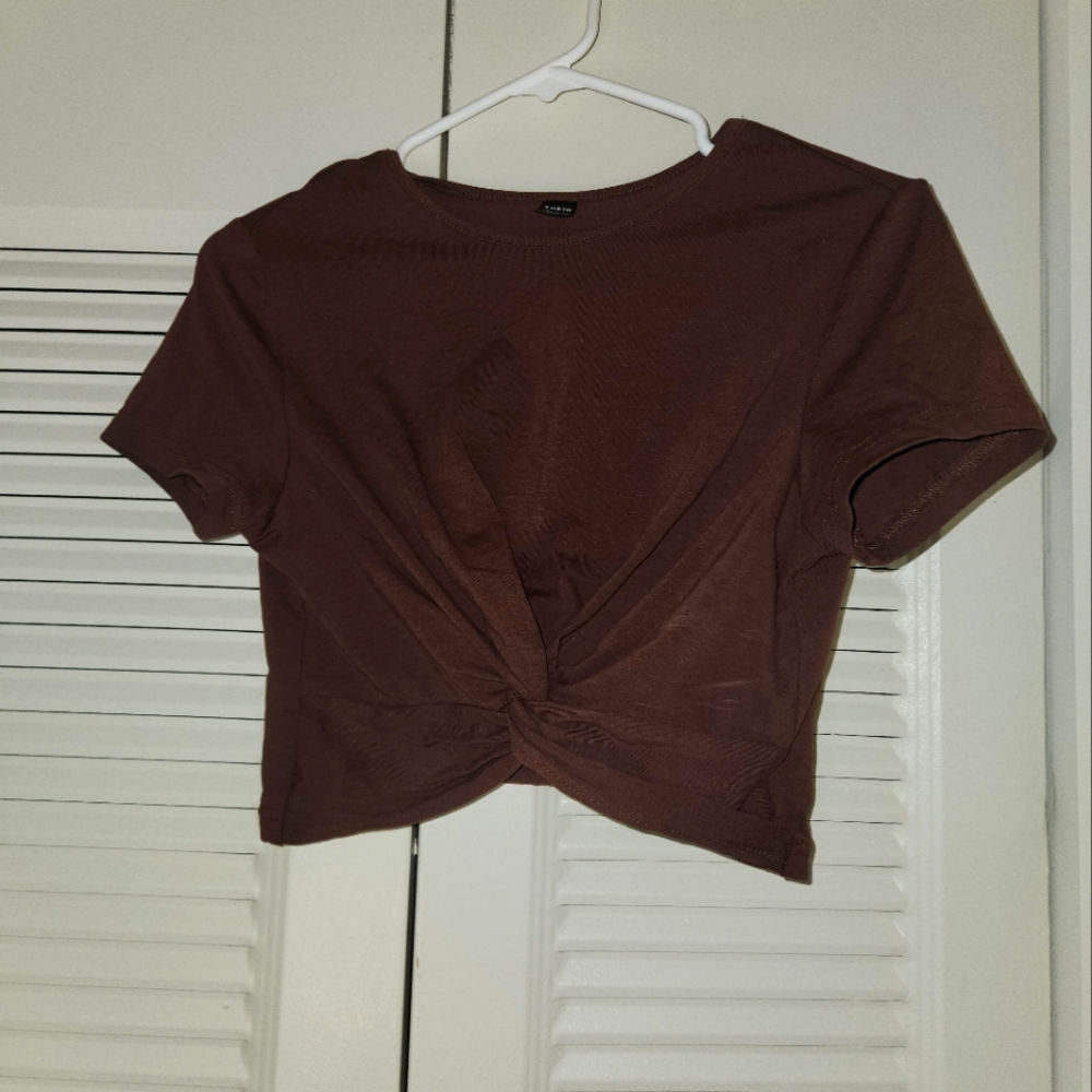SHEIN Short Sleeve Crop Top Brown L